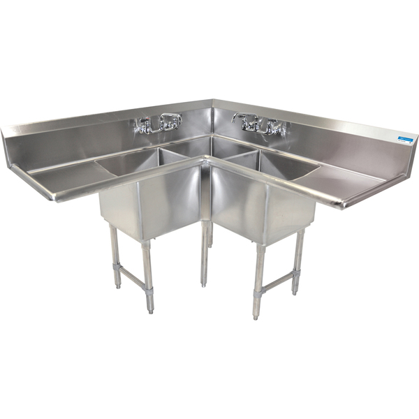 Bk Resources Stainless Steel 3 Compartment Corner Sink W/2-18" Drainboards 18X18X14 BKCS-3-18-14-18T